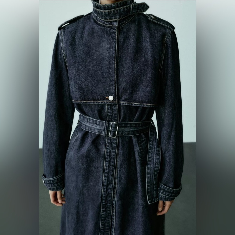 ZARA TRF DARK DENIM TRENCH Size Medium - Picture 7 of 10